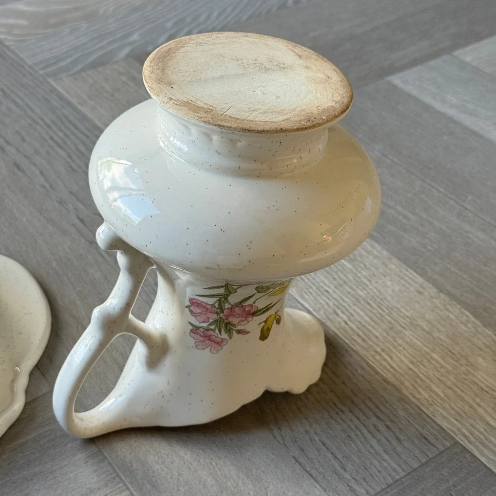 Treasure Craft USA Ceramic Pitcher and Wash Basin Set Wildflower Butterfly Decor